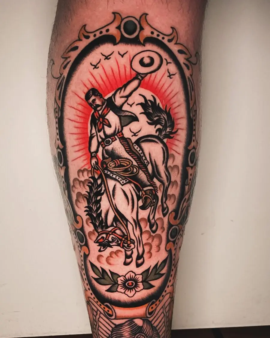 Vibrant western rodeo rider tattoo concept