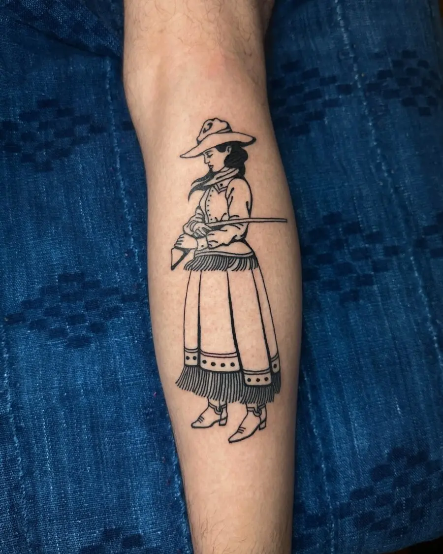 Classic Western Woman Tattoo in Bold Lines