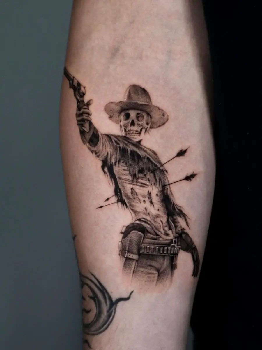 Striking Western-Themed Skull Tattoo