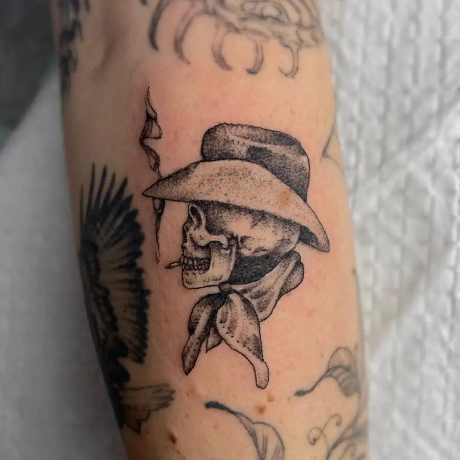 Classic Western Skull Tattoo with Hat