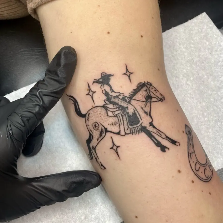 Vintage cowboy riding a horse tattoo inspiration