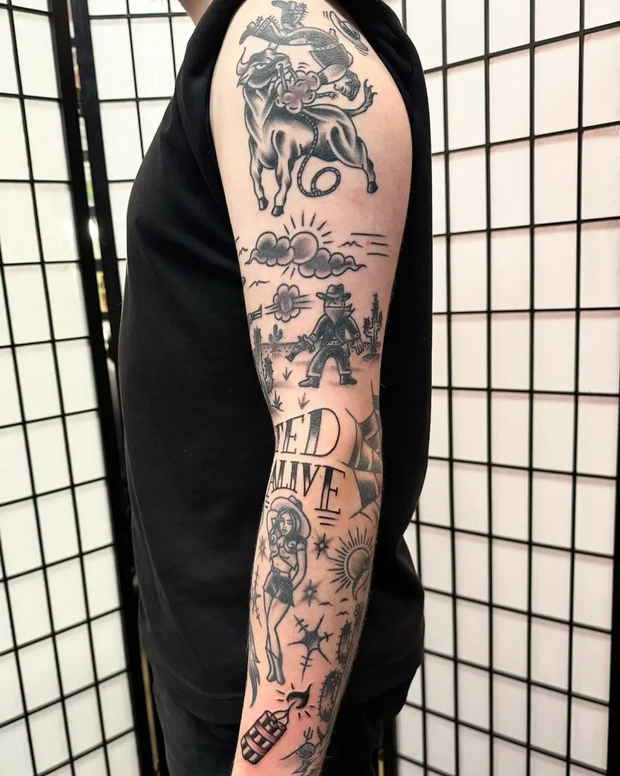 Western tattoos showcasing cowboy culture and charm