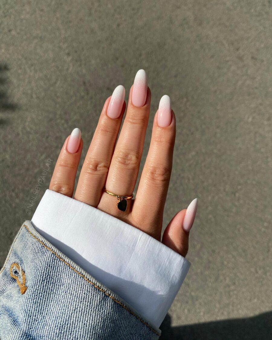 Stylish baby boomer nails with trendy ombre effect