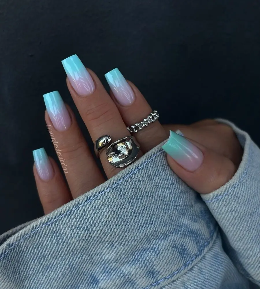 Chic Aqua Gradient Baby Boomer Nails