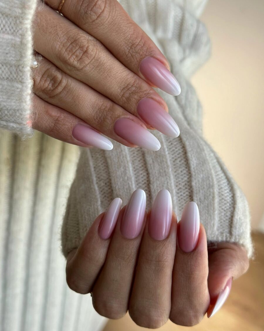 Chic baby boomer nails with a soft fade