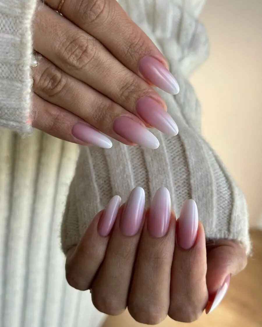 Chic baby boomer nails with a soft fade