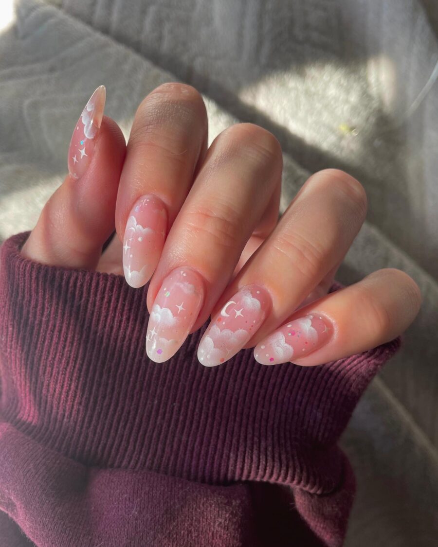 Charming Baby Boomer Nails with Cloudy Finish
