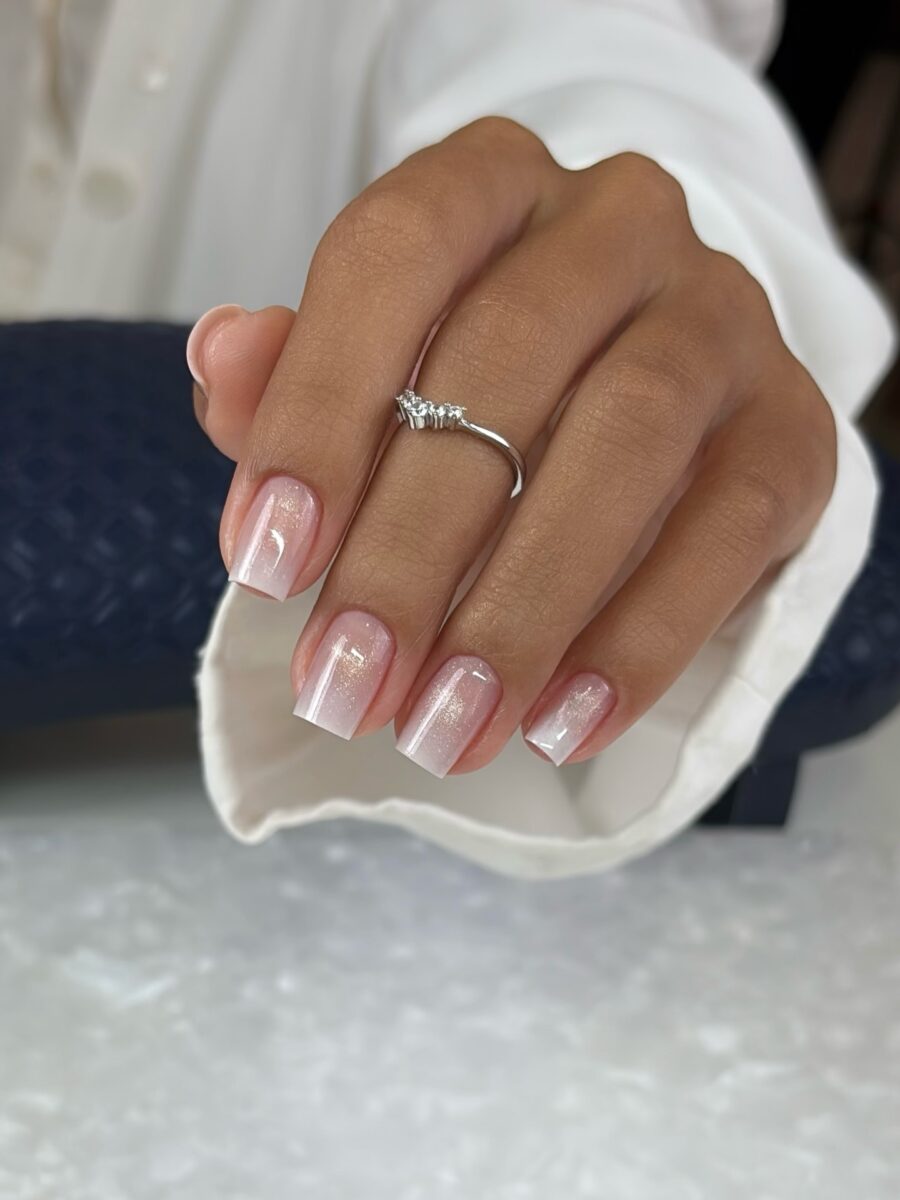 Elegant baby boomer nails with a subtle shimmer