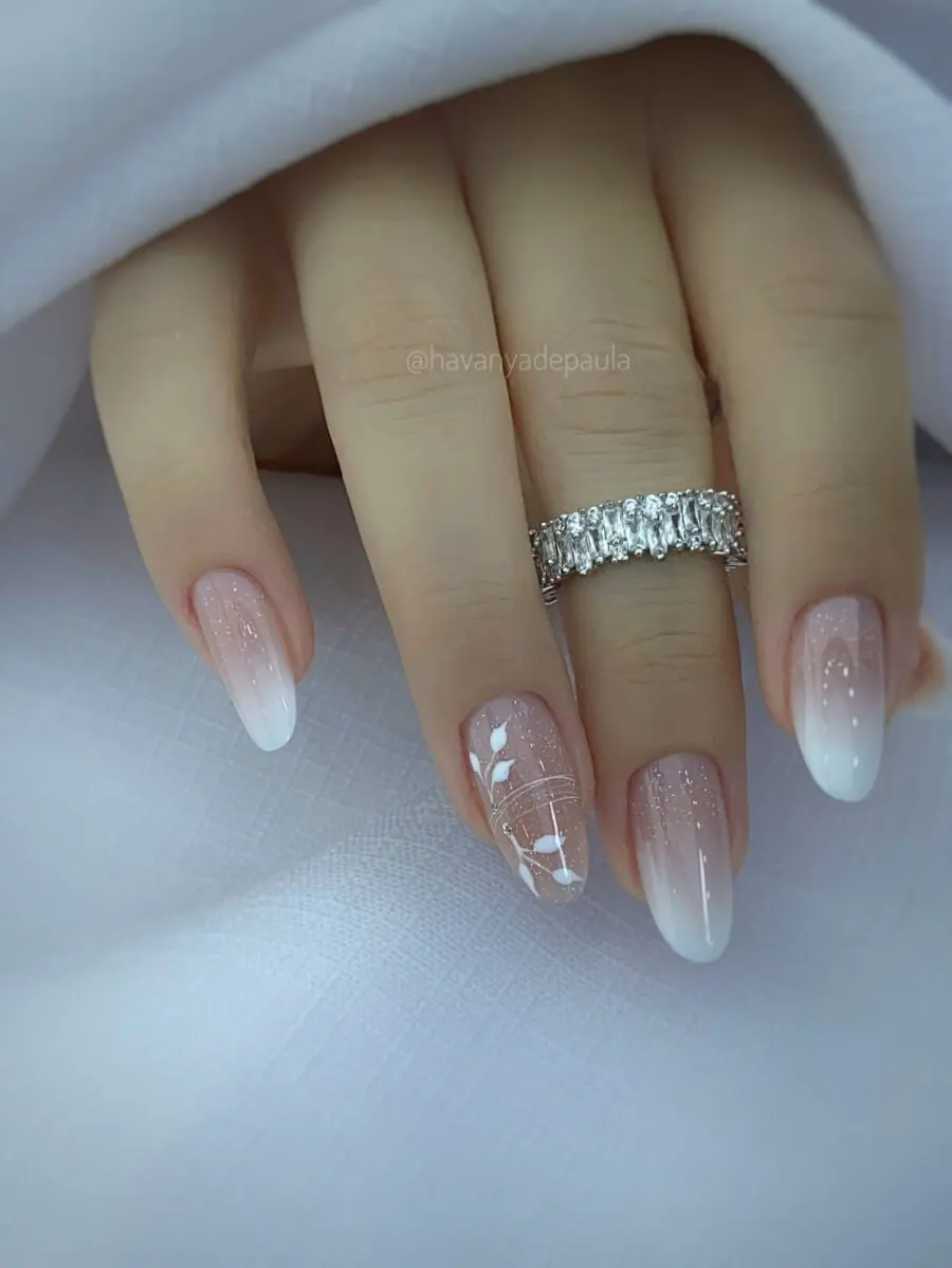 Elegant gradient nails with floral accents