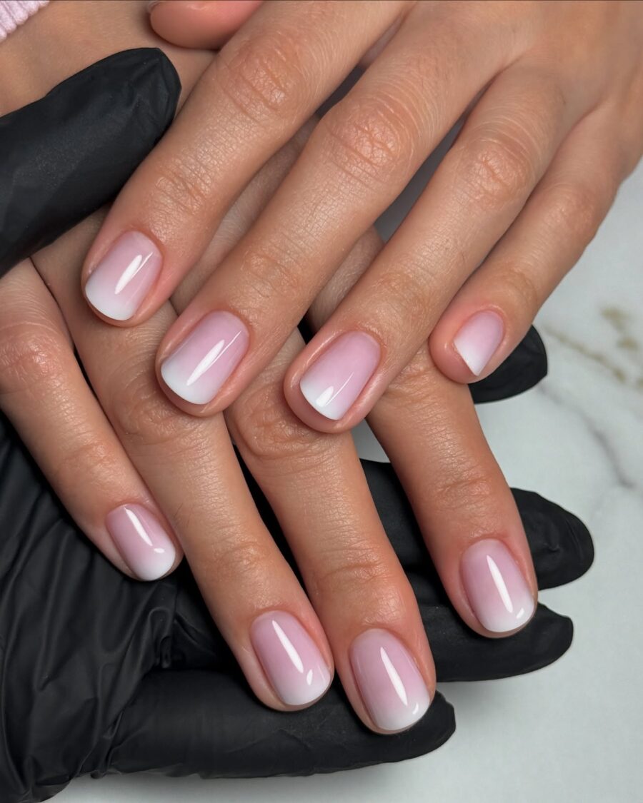 Elegant Baby Boomer Ombre Nails on Natural Hands