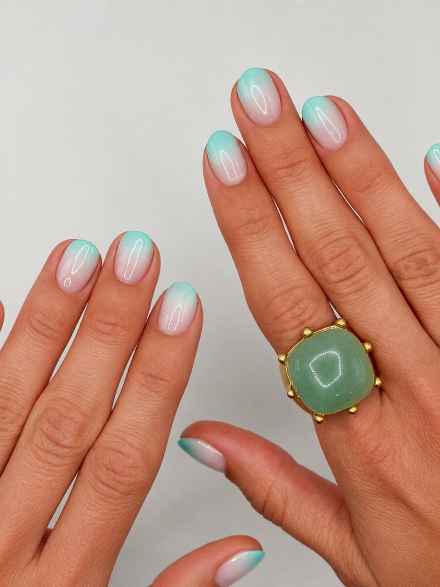 Stylish Mint Gradient Baby Boomer Nails