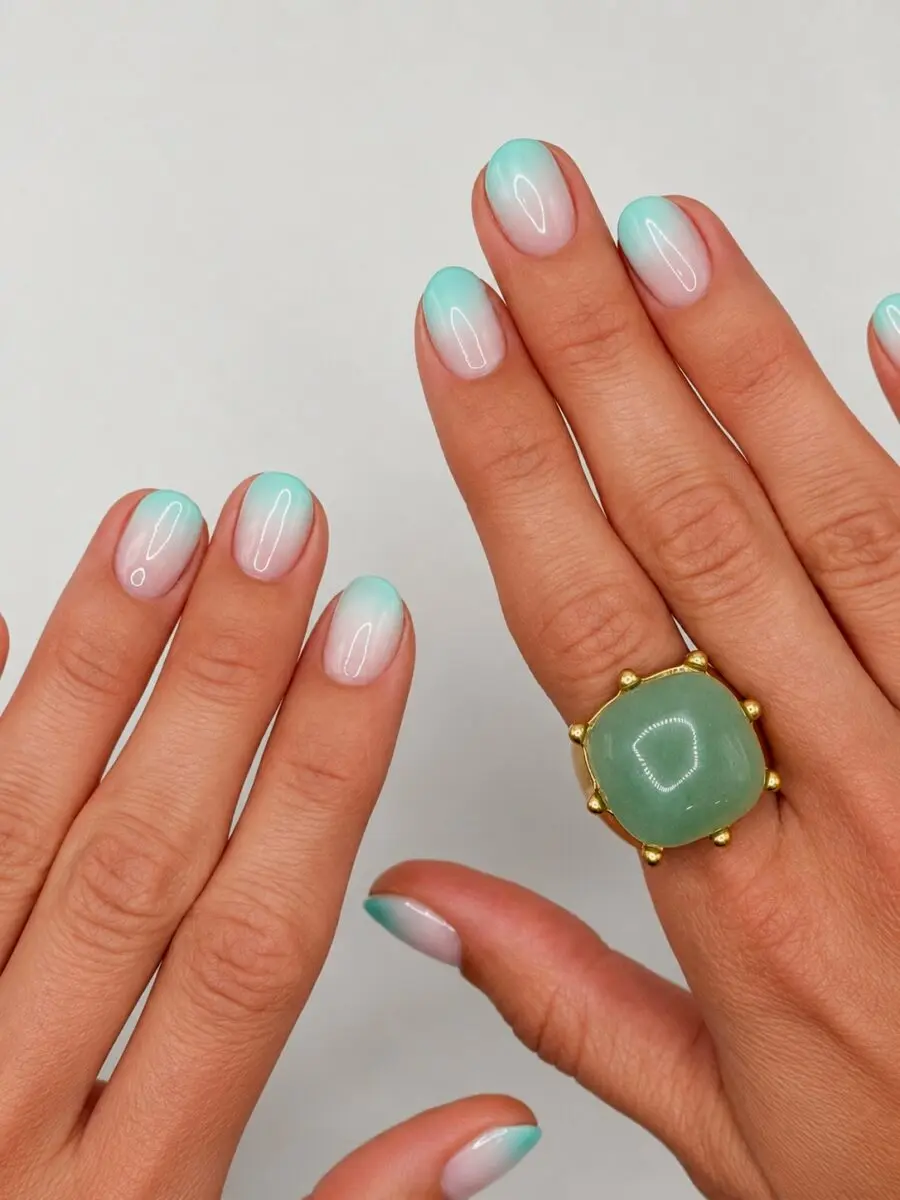 Stylish Mint Gradient Baby Boomer Nails