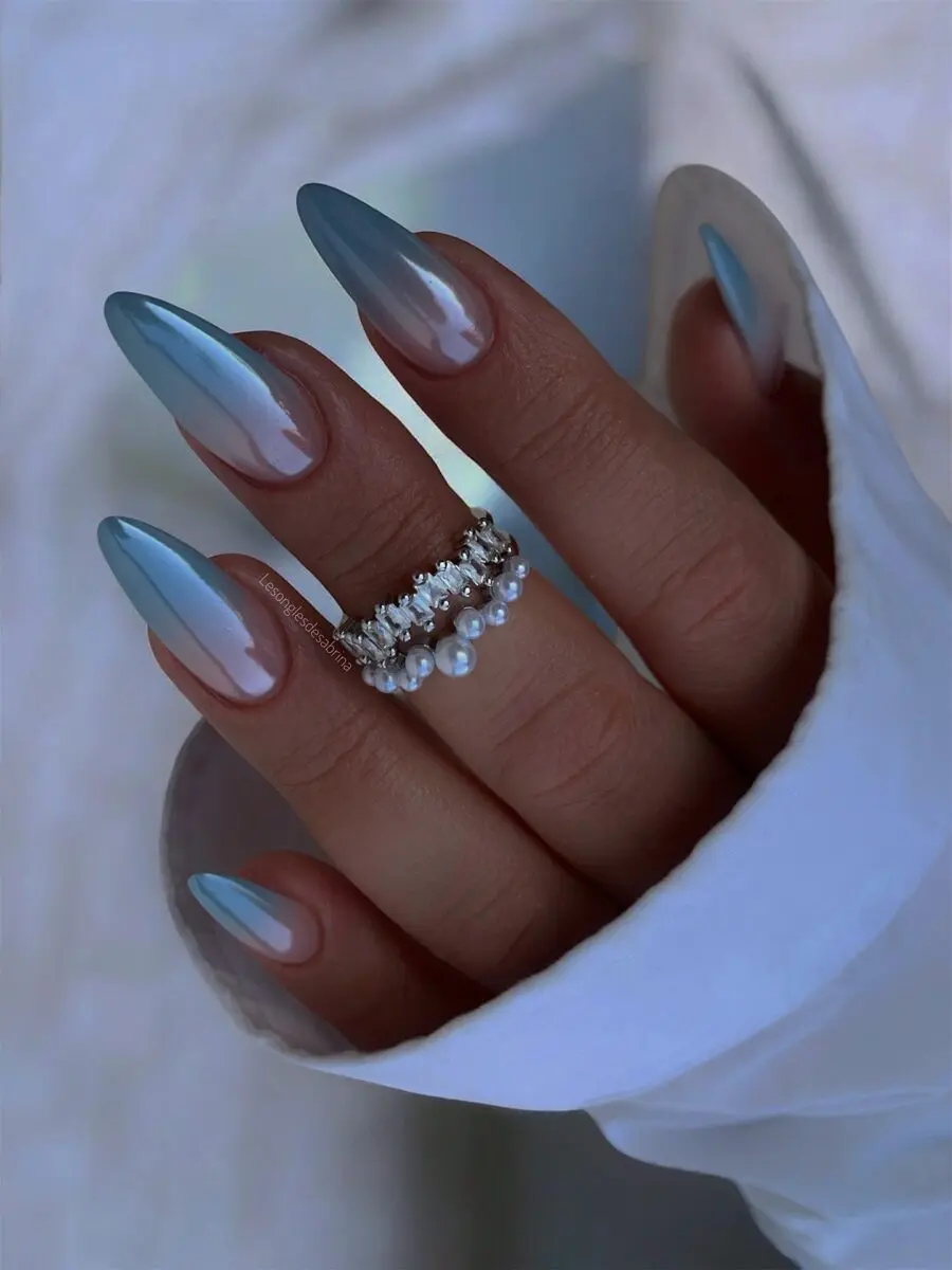Elegant Ombre Blue Baby Boomer Nail Design