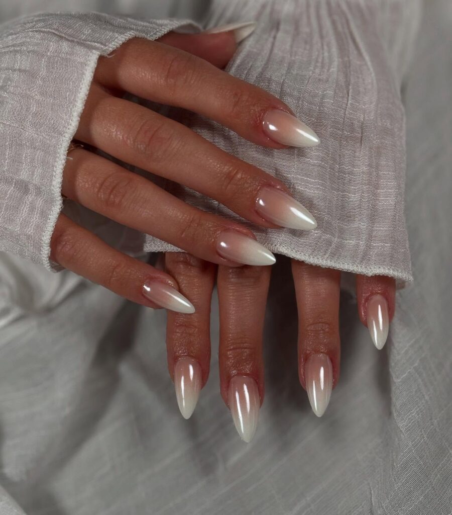 Elegant Baby Boomer Nails with Sharp Tips