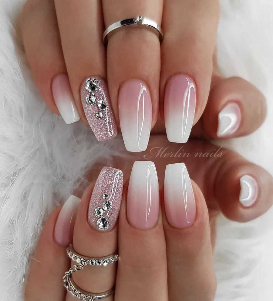 Elegant Baby Boomer Nails with Glam Touch