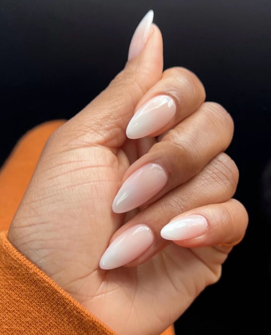 Elegant Baby Boomer Nail Design in Progress