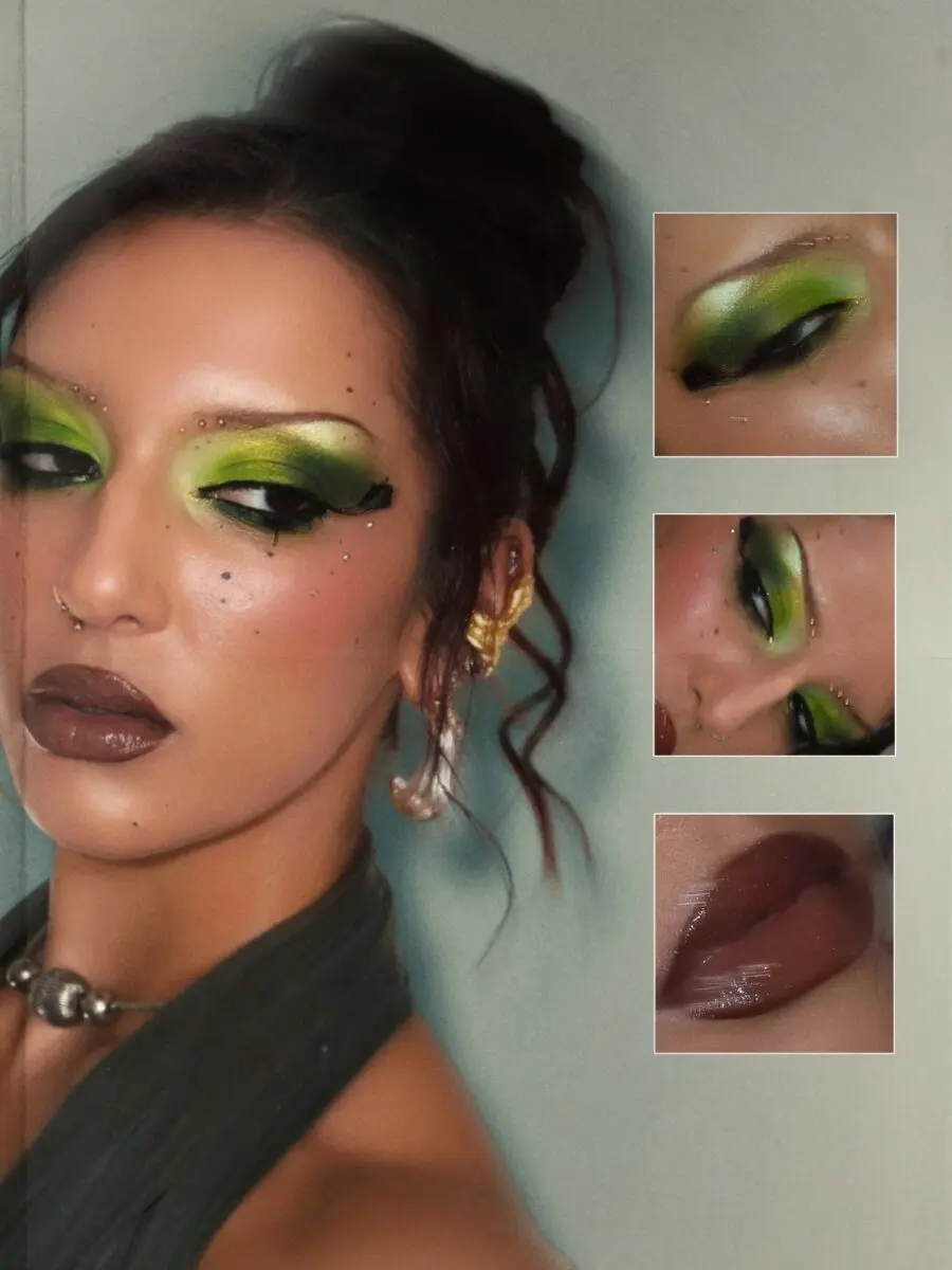 Bold green eyes with rich lips