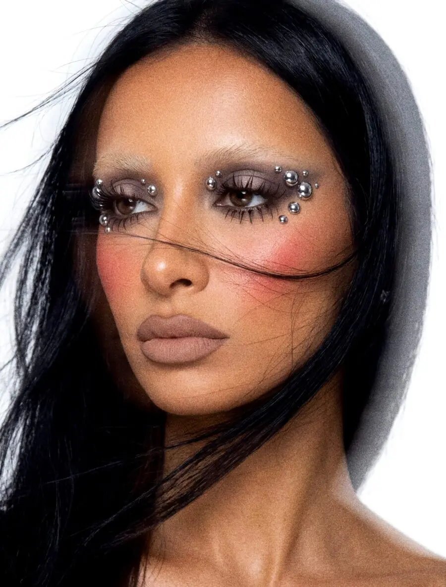 Bold baddie makeup with pearl accents