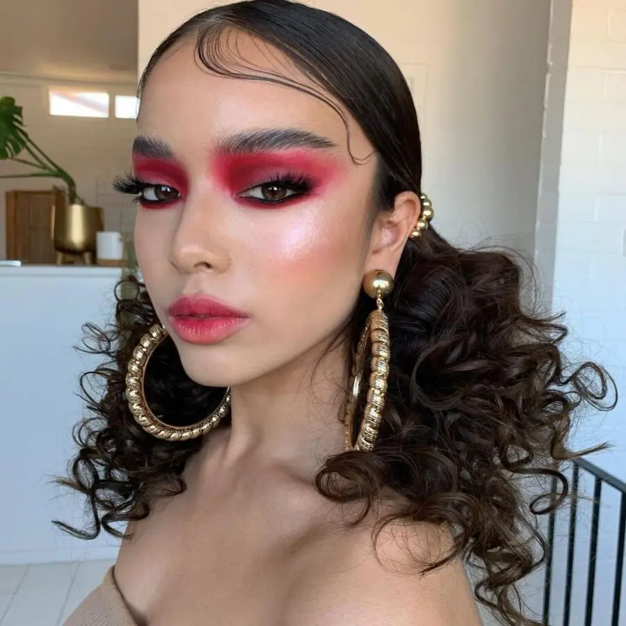 Bold Red Eyeshadow with Glamorous Touch