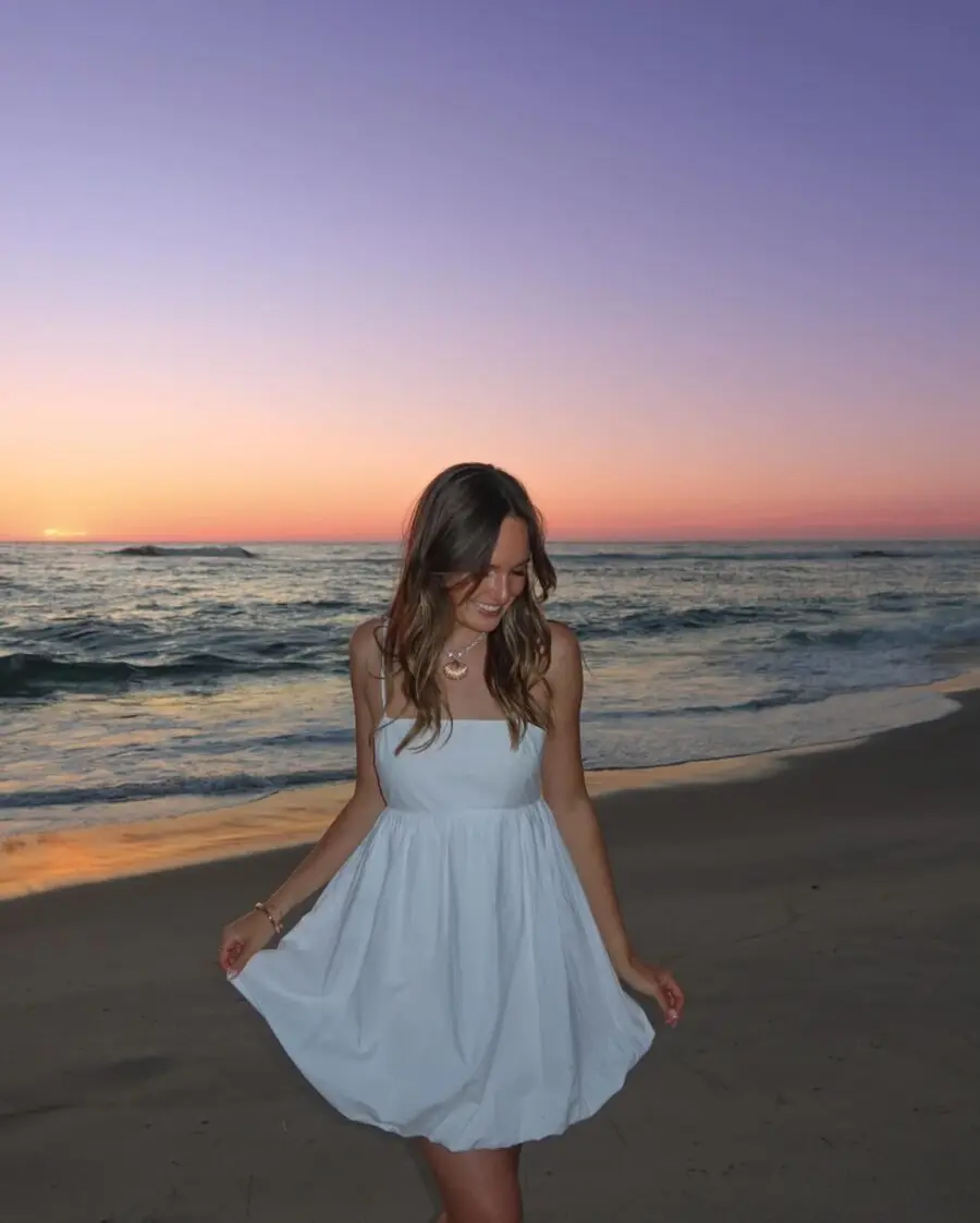 Chic white dress perfect for beach sunsets