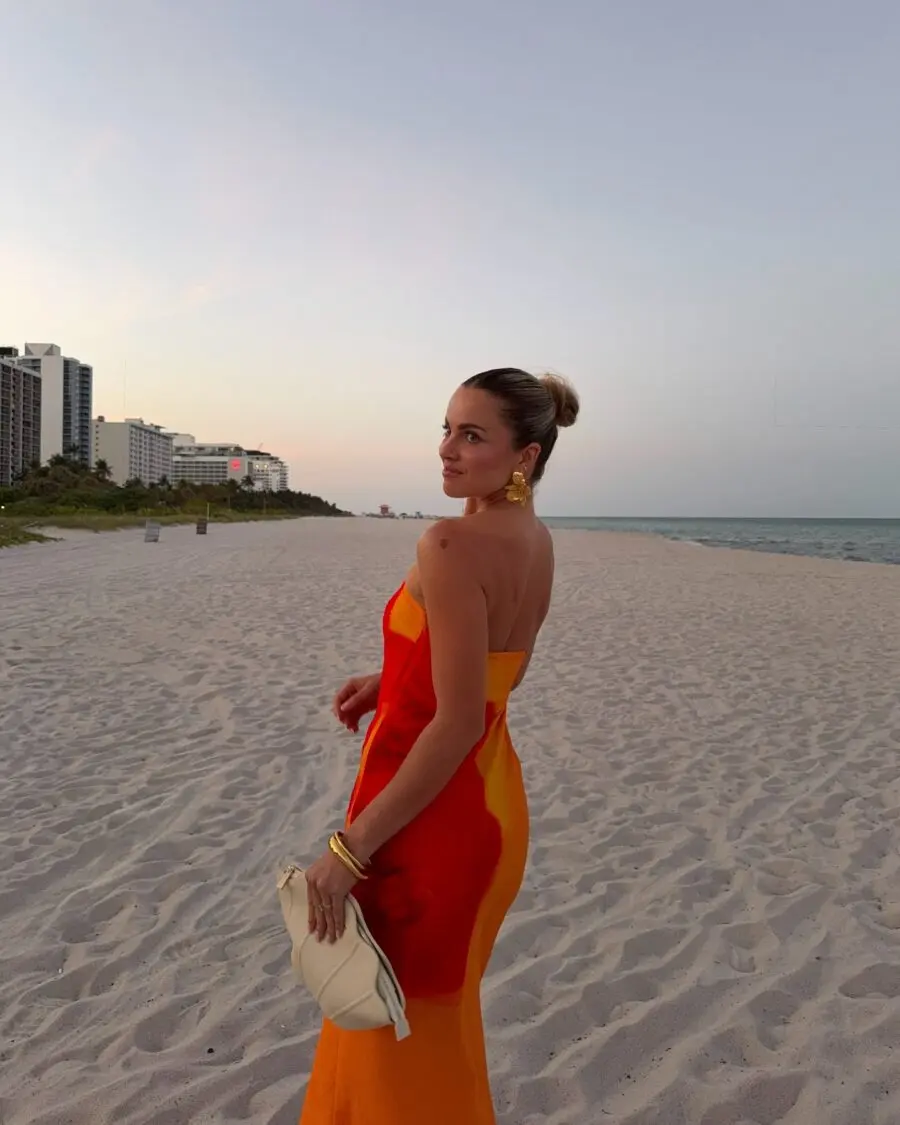 Vibrant beach dress for sunset strolls