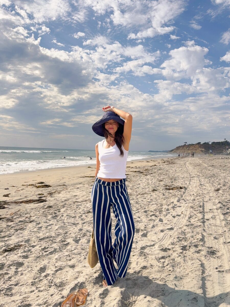 Chic Striped Pants and Wide Brim Hat