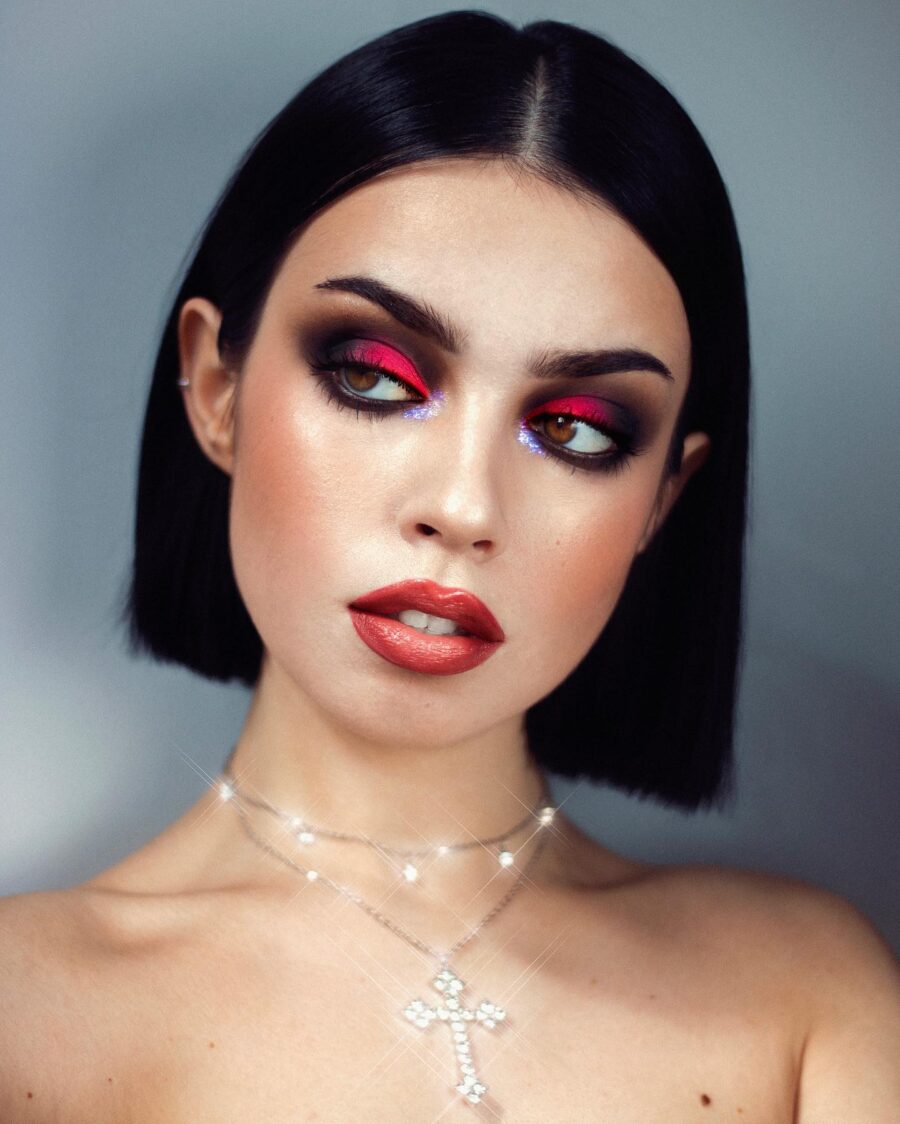 Stunning bold drag queen makeup with vibrant colors
