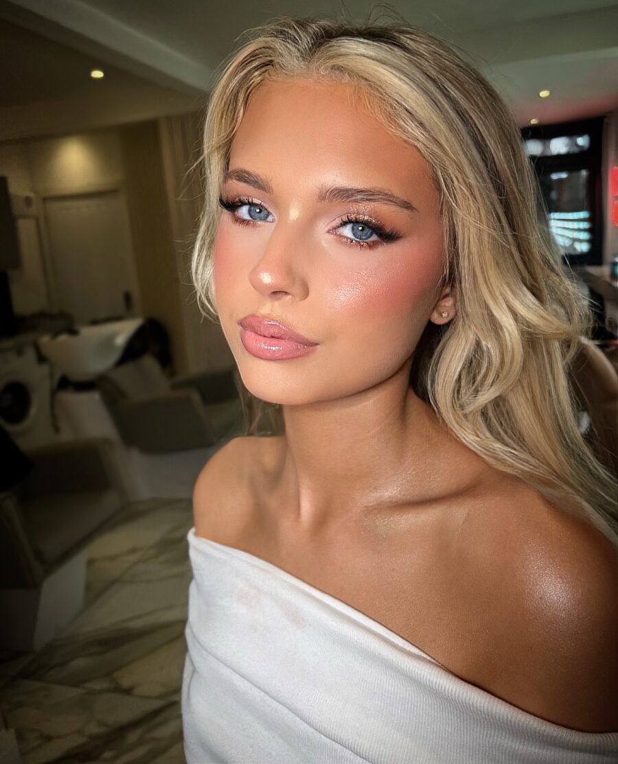 Fresh bridal glow with soft glamour accents