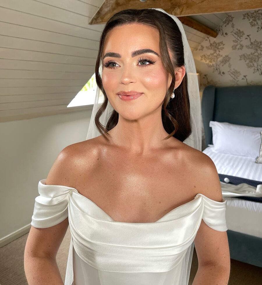 Elegant bridal look with soft glowing makeup