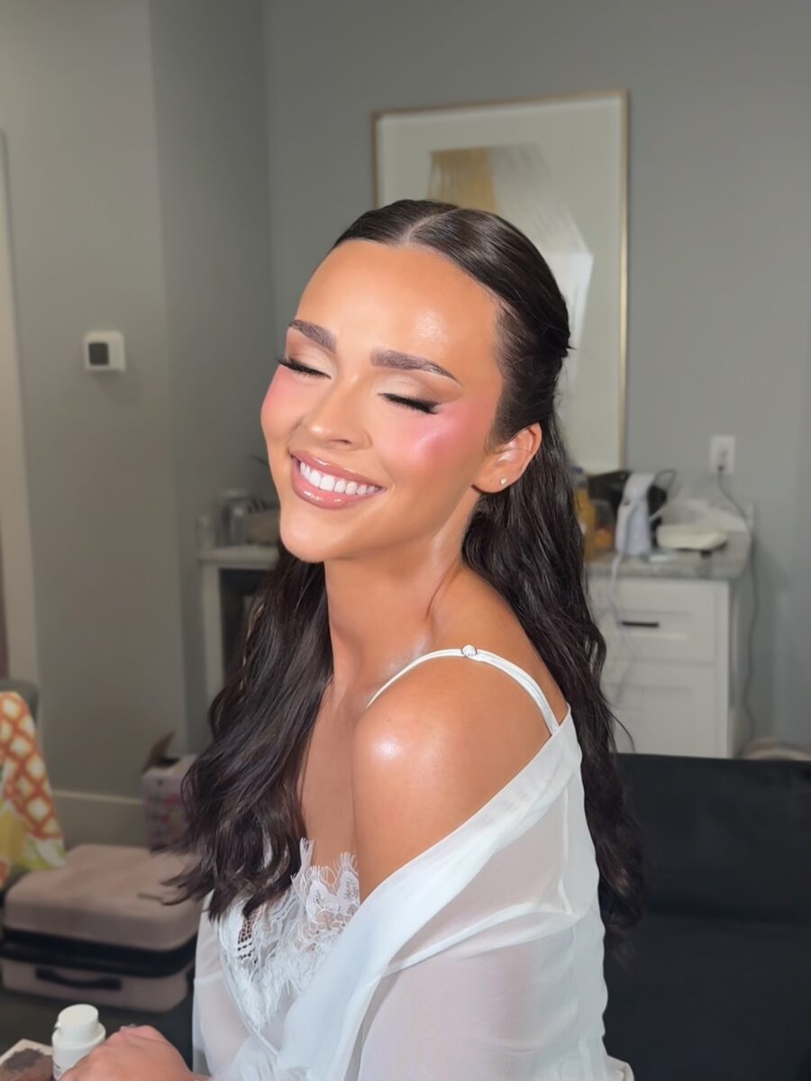 Radiant bridal glow with soft rosy cheeks