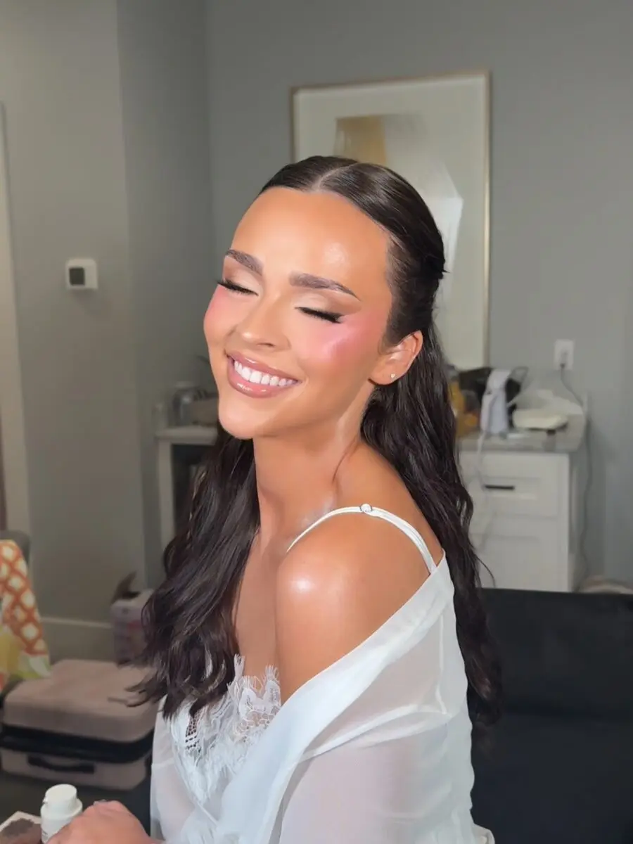 Radiant bridal glow with soft rosy cheeks