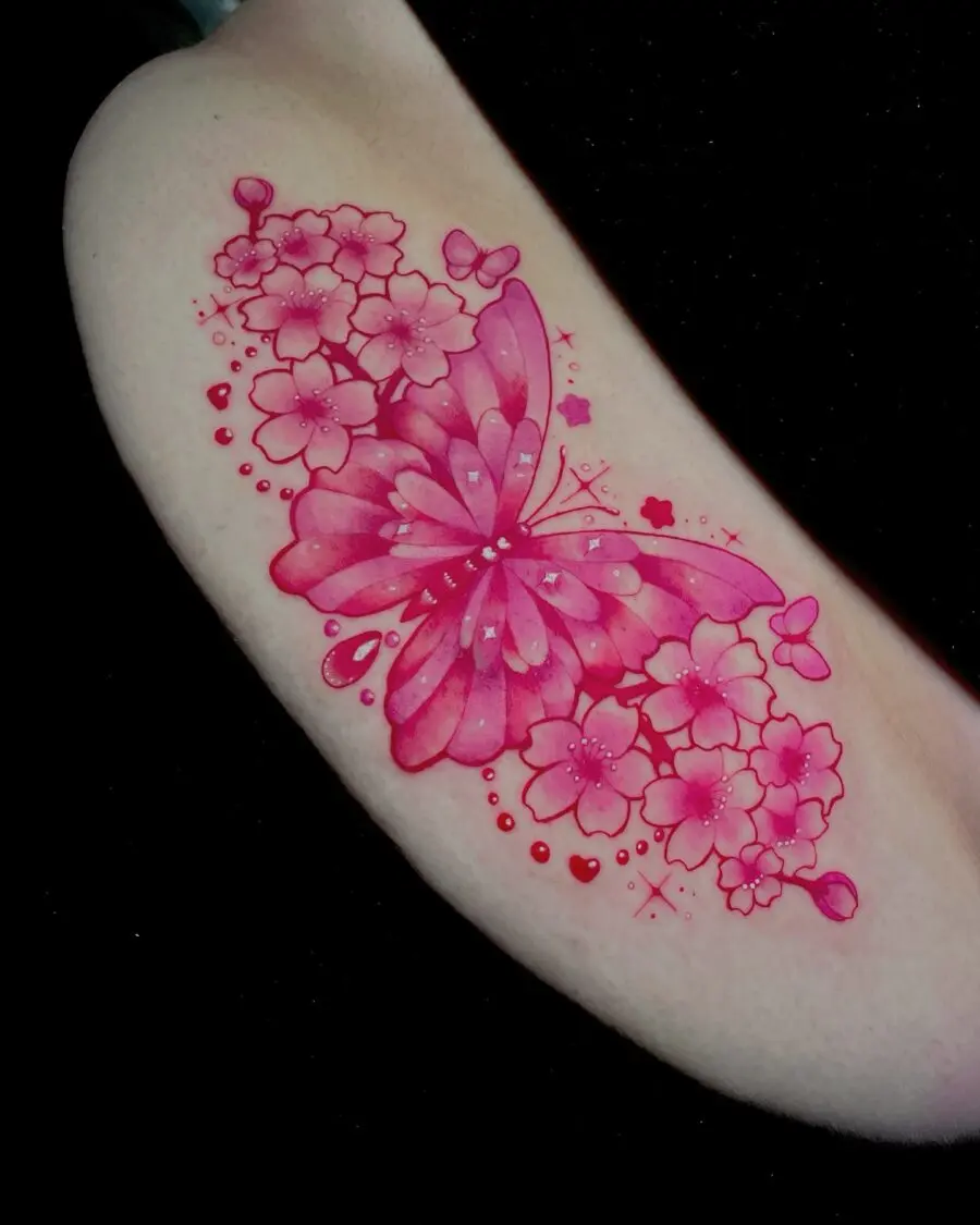 Vibrant Butterfly Tattoo with Floral Accents
