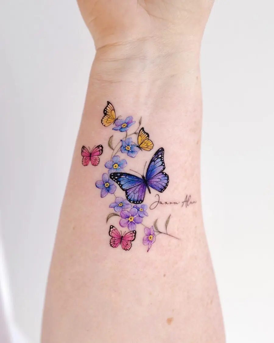 Colorful butterfly tattoo honoring loved ones