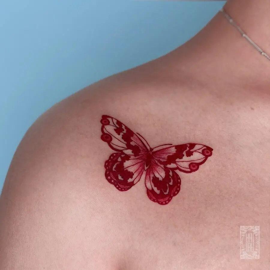 Elegant butterfly design in vibrant red ink