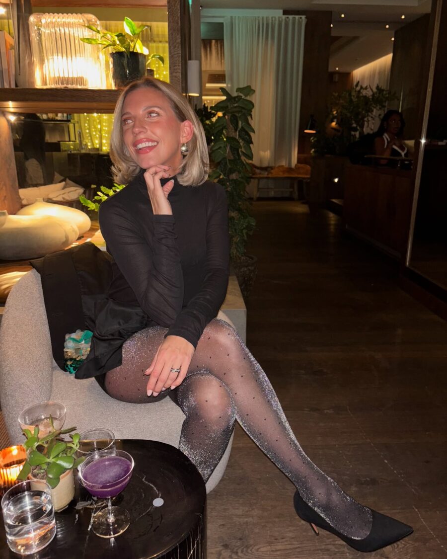 Chic Black Dress with Sparkly Tights
