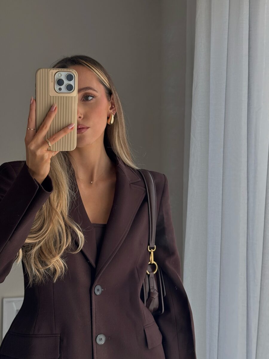 Sleek semi-formal brown blazer outfit inspiration