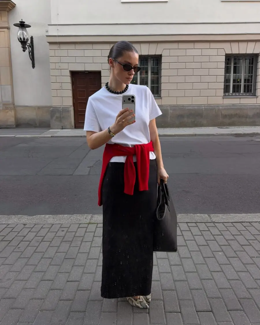 Chic maxi skirt styled for office attire