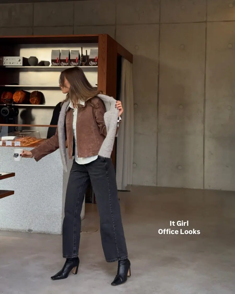 Stylish, layered office look with modern flair.