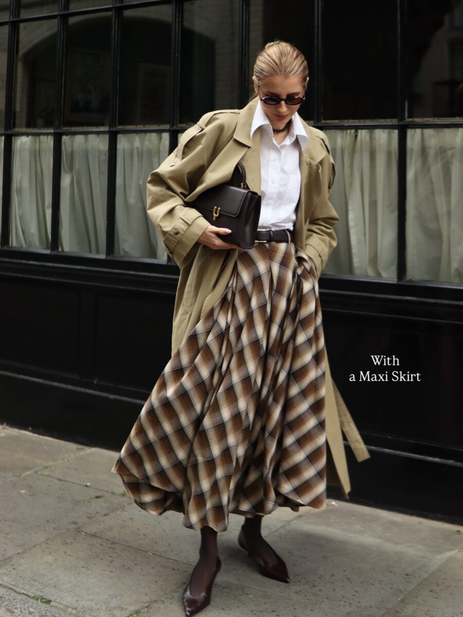 Stylish semi-formal outfit featuring a maxi skirt