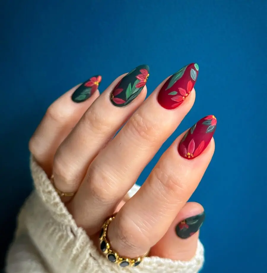 Festive floral designs for holiday nails