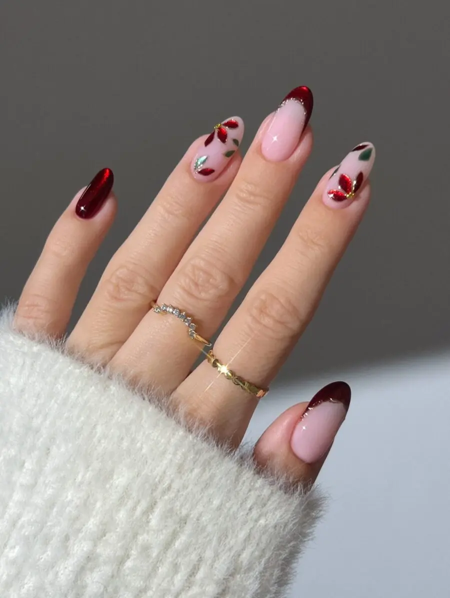 Elegant Christmas Red Flower Nail Art