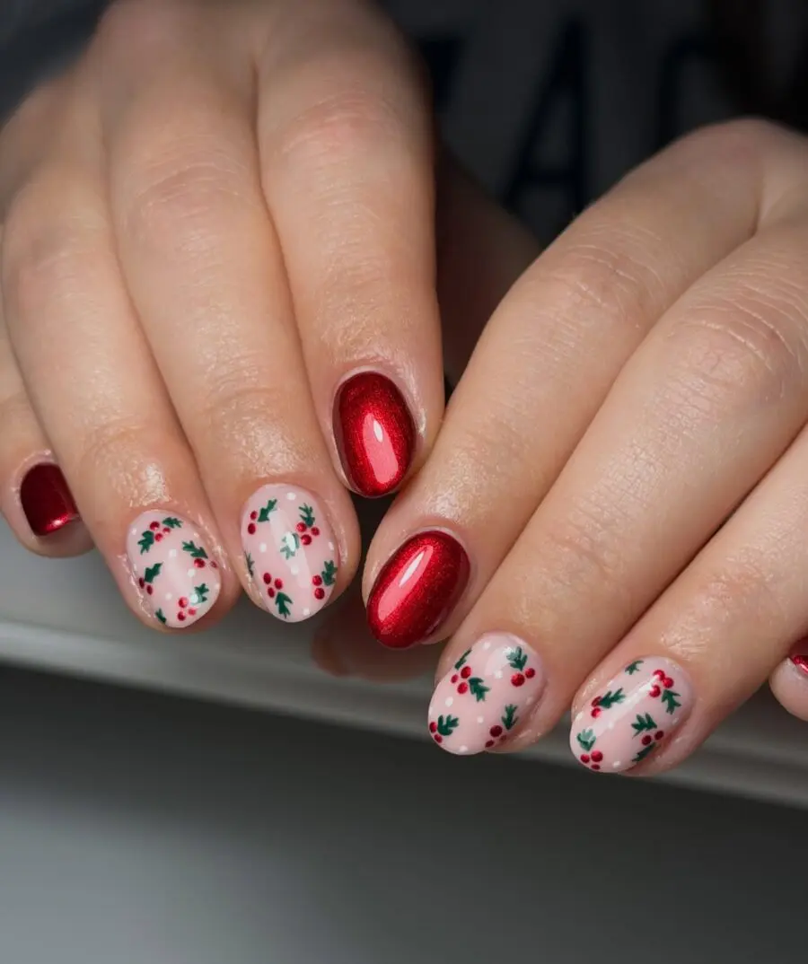 Festive nails with red and green accents
