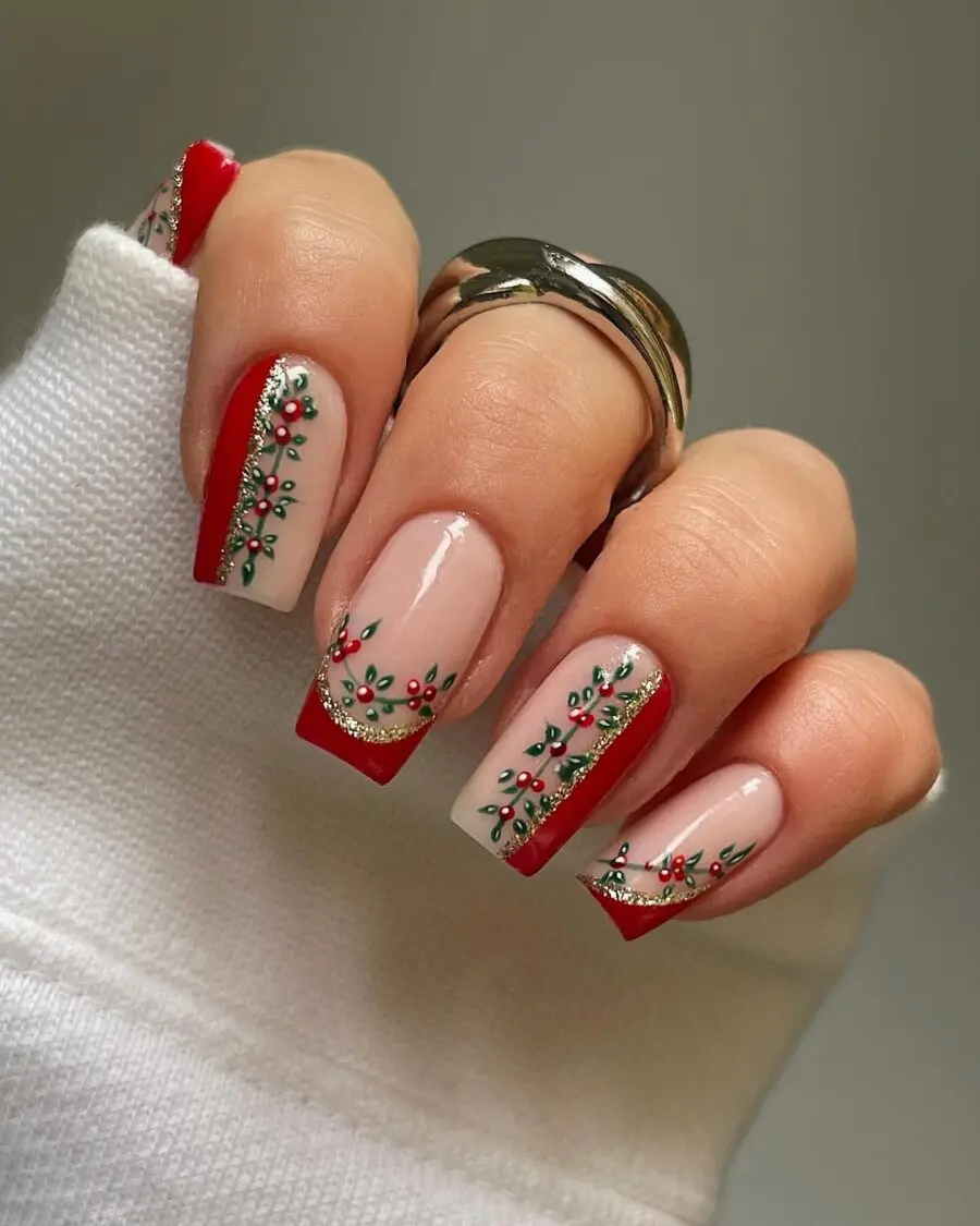 Festive red and green Christmas nail art