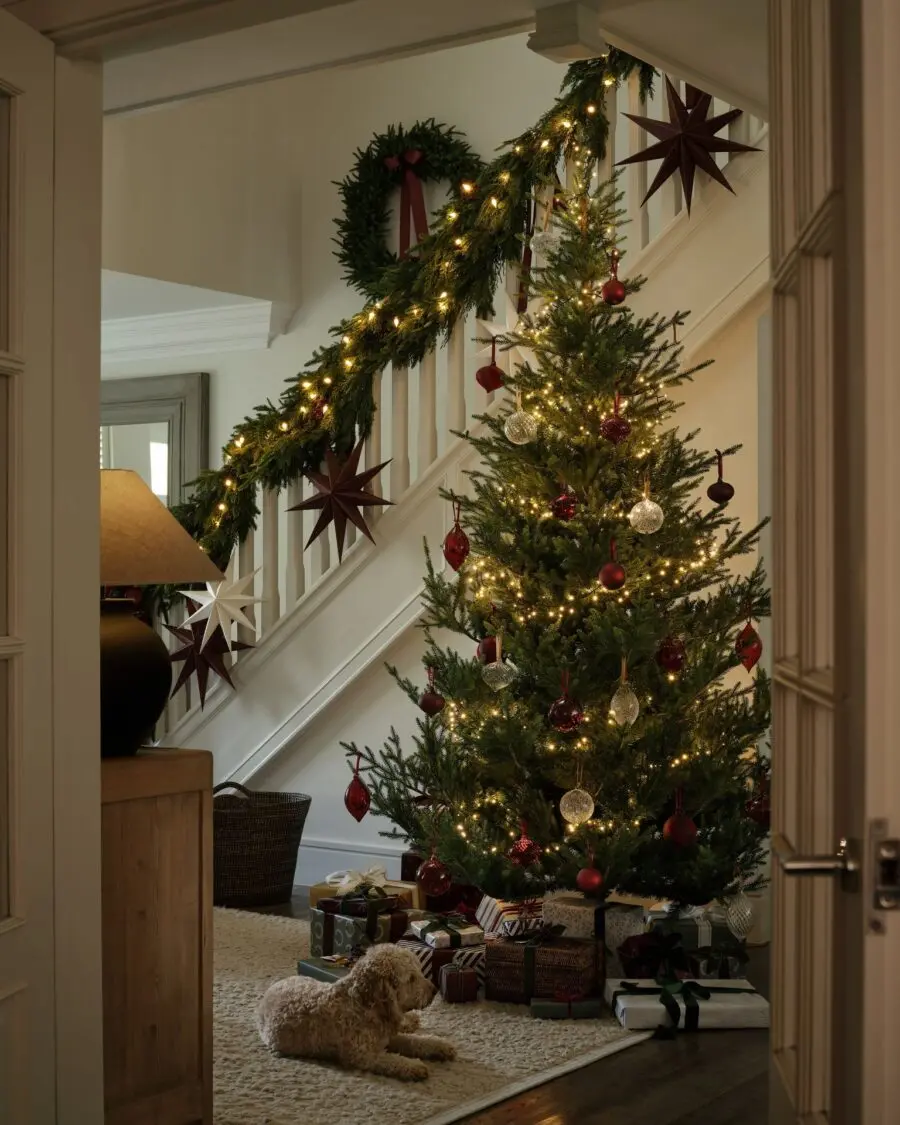 Cozy Christmas Tree in Warm Entryway
