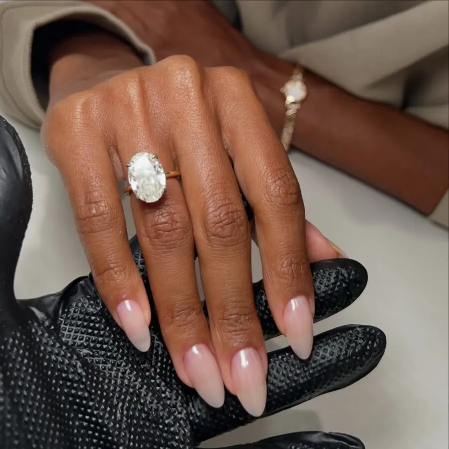 Elegant clean girl nails with touch of glam