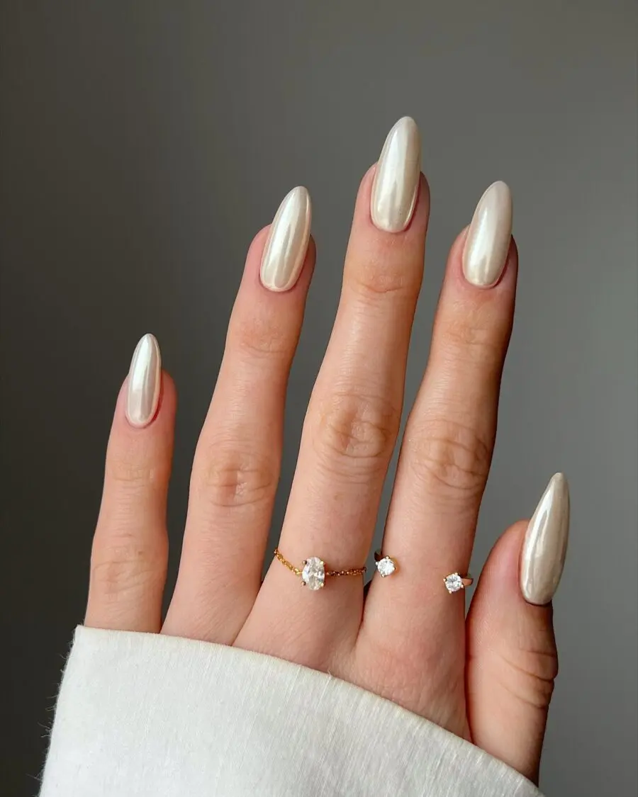 Elegant almond-shaped clean girl nails shine bright