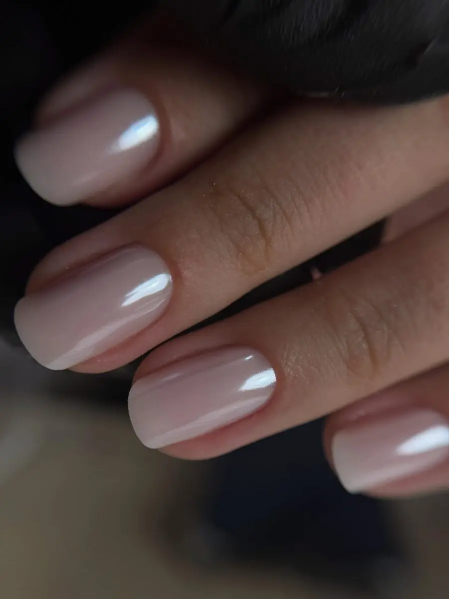 Soft Pink Glossy Clean Girl Nail Look