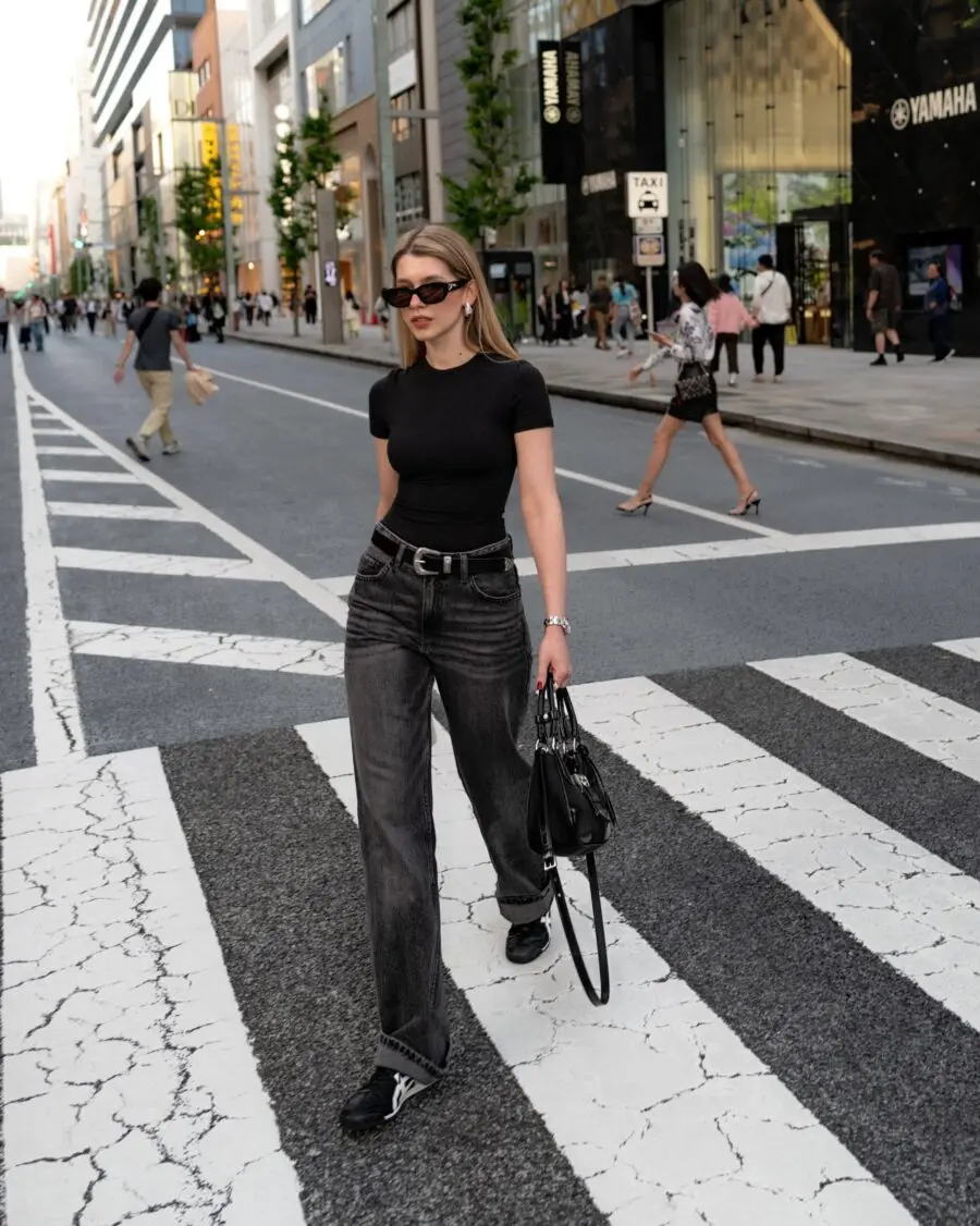 Chic black outfit for urban adventures