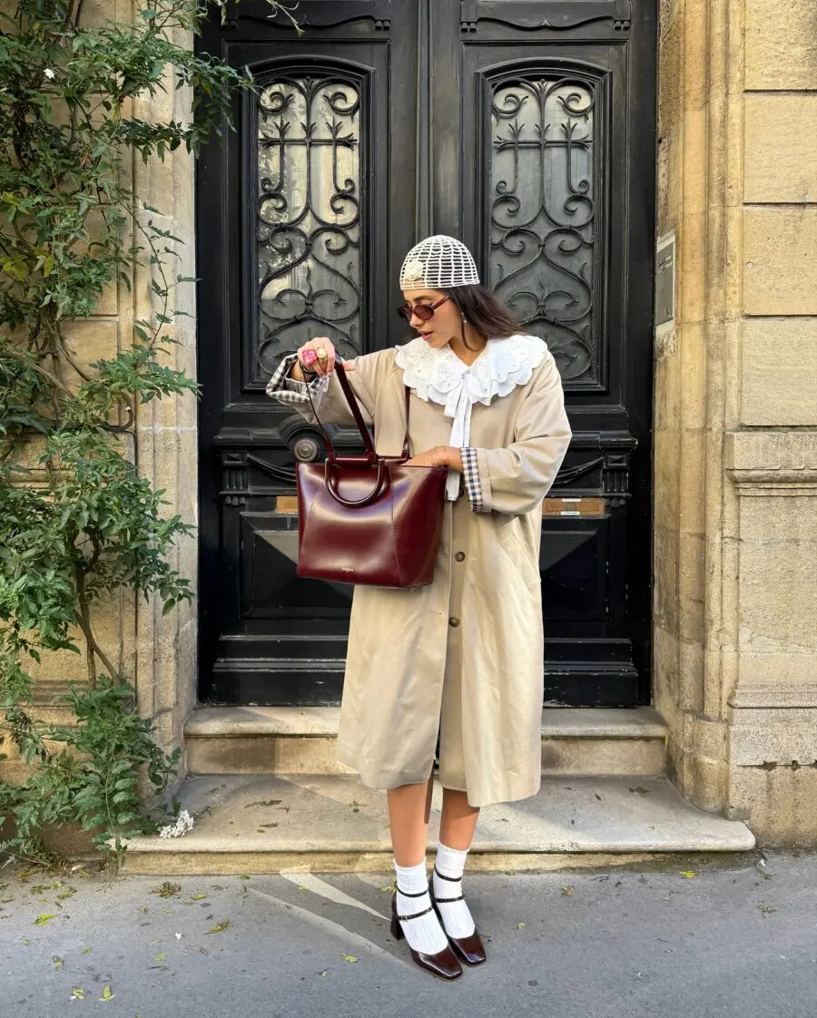 Chic outerwear with contemporary accessories