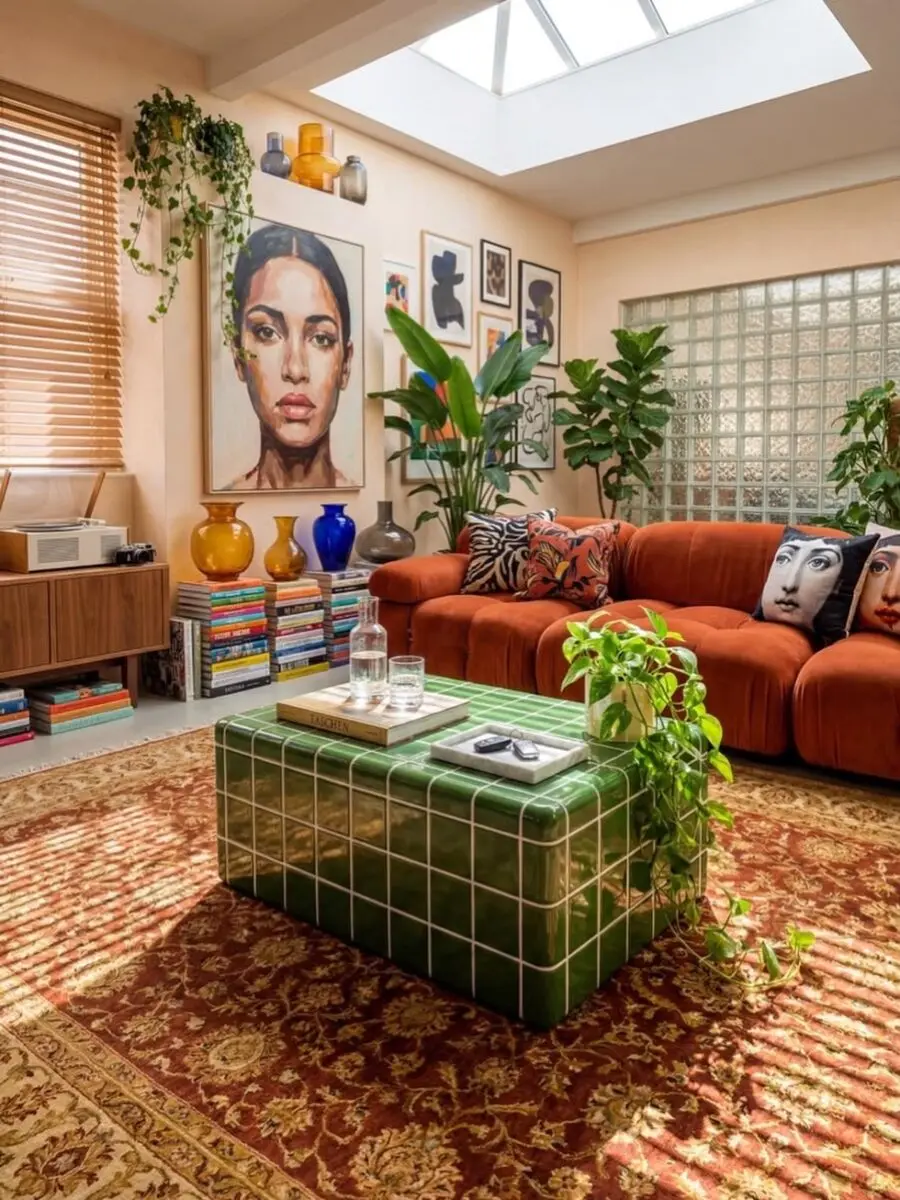 Vibrant decor with stylish coffee table centerpiece